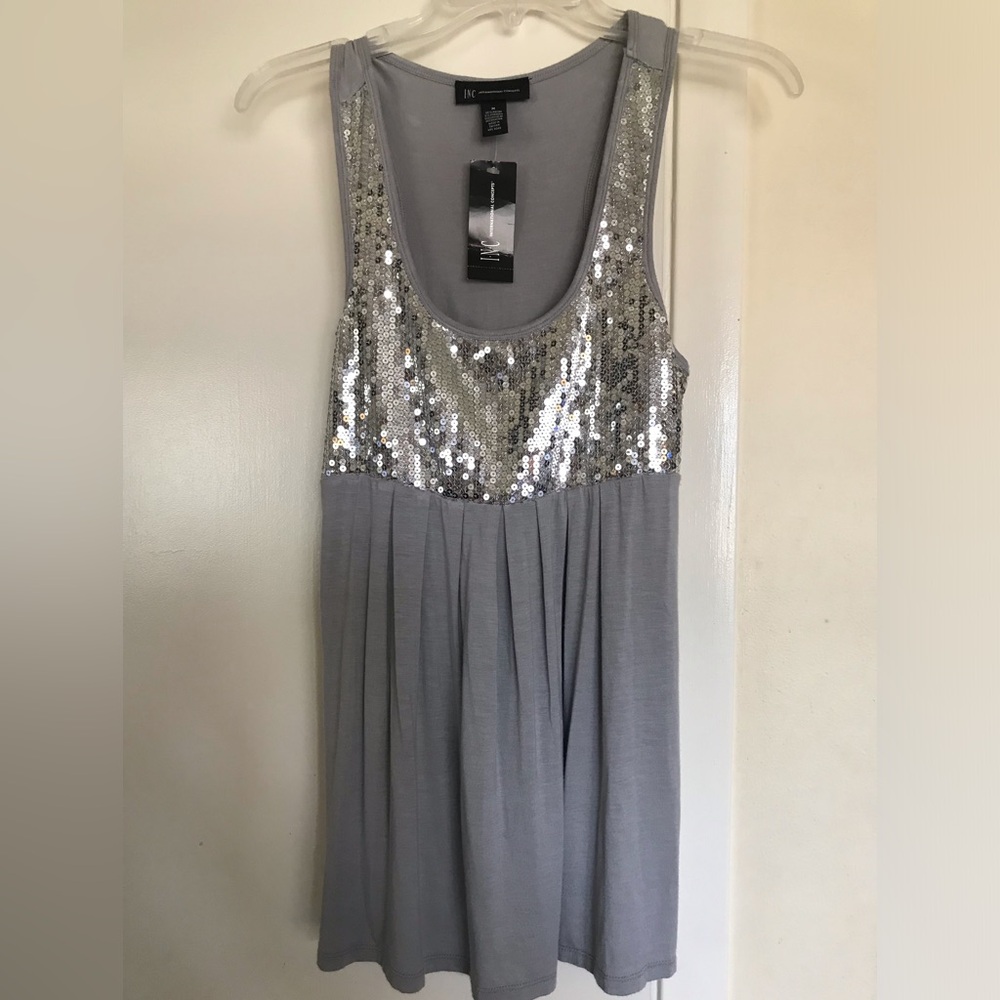 I.N.C. SIZE M Dramatic Silver Sequin Scoop Neck Tank Dress - Silver NEW !